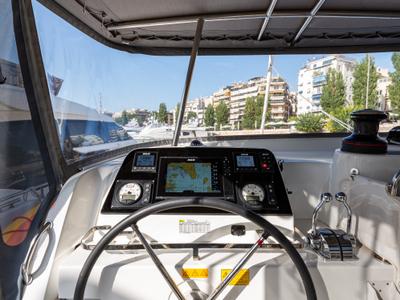 Cockpit of Idal, a Lagoon 42 catamaran at Municipal Unit of Lefkada, Greece
