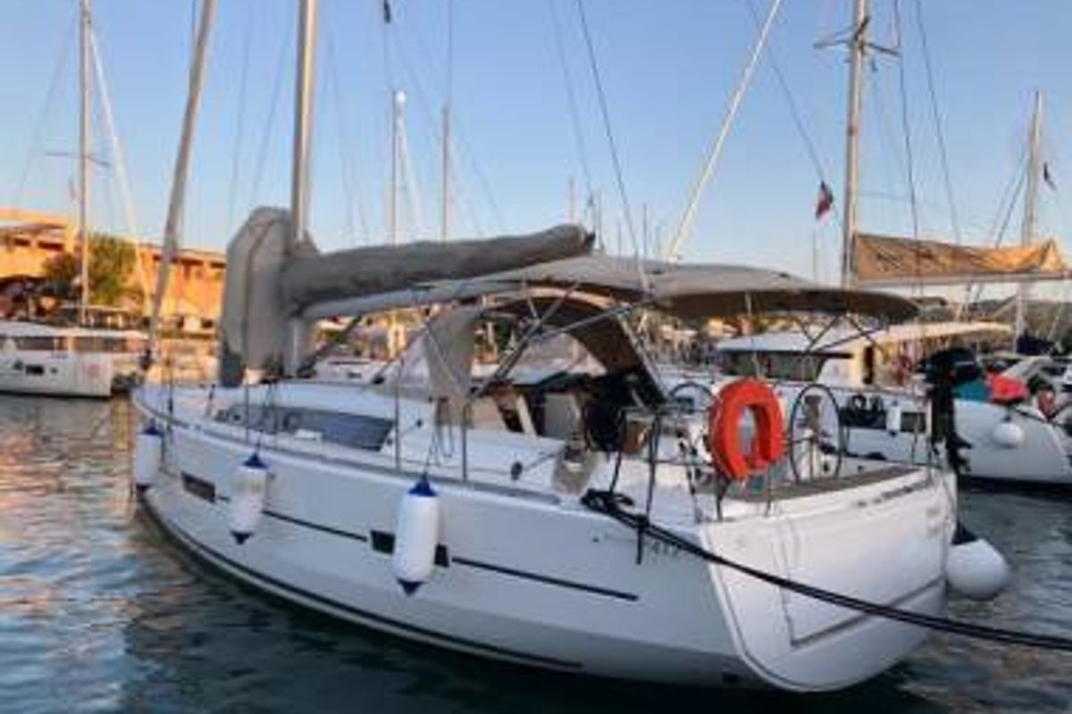 Exterior view of Rose De Mer, a Dufour 412 GL sailboat at Toulon, France