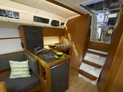 Galley of Sunsail 34- 2/1 Classic, a Jeanneau Sun Odyssey 349 sailboat at Municipal Unit of Lefkada, Greece