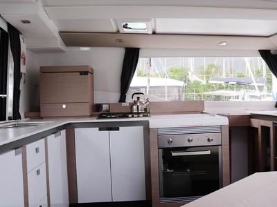 Galley of Instigator, a Fountaine Pajot Tanna 47 catamaran at Road Town, British Virgin Islands