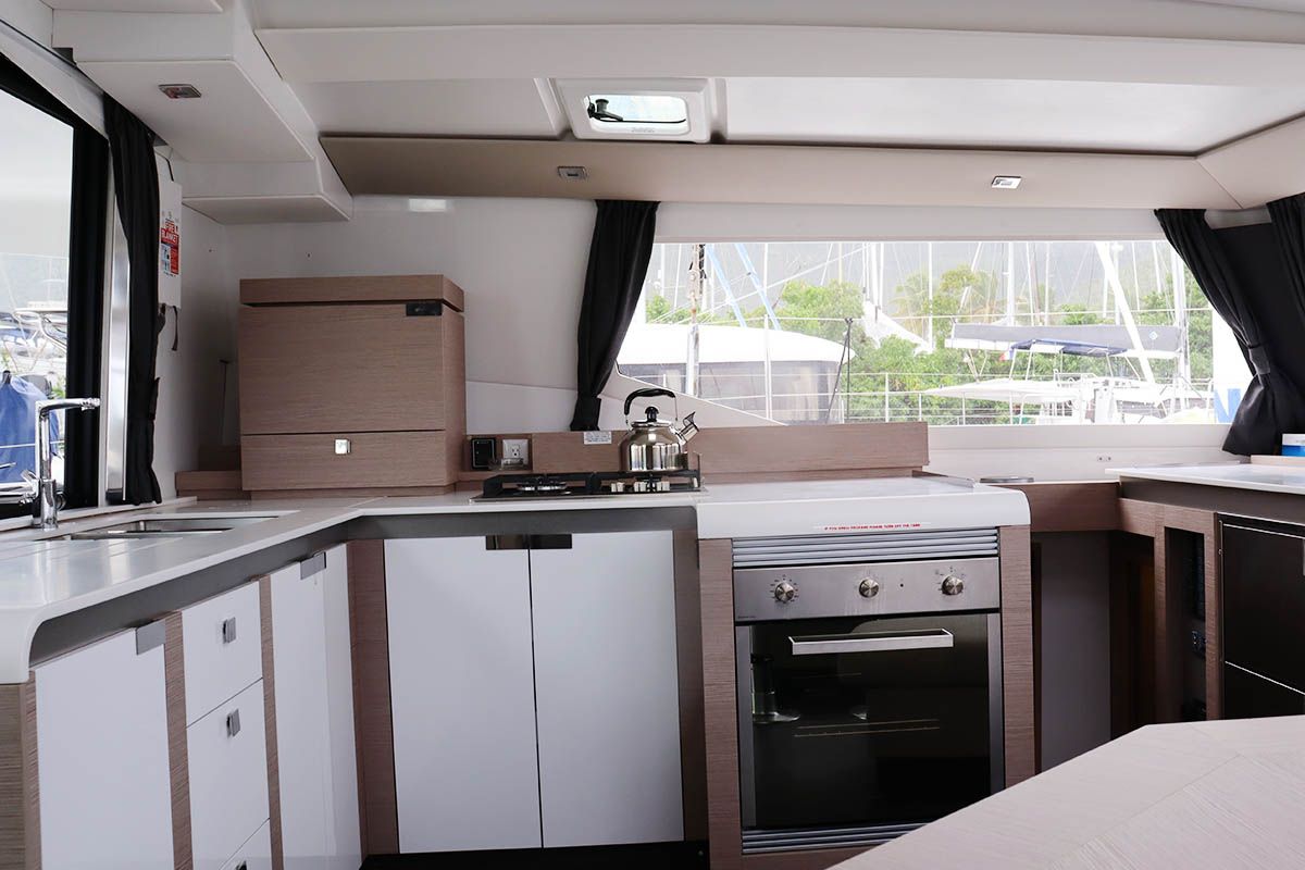 Galley of Instigator, a Fountaine Pajot Tanna 47 catamaran at Road Town, British Virgin Islands