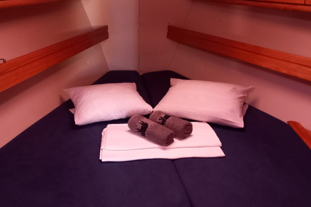 Cabin on Eowyn G, a Bavaria 39 Cruiser sailboat at Grad Trogir, Croatia