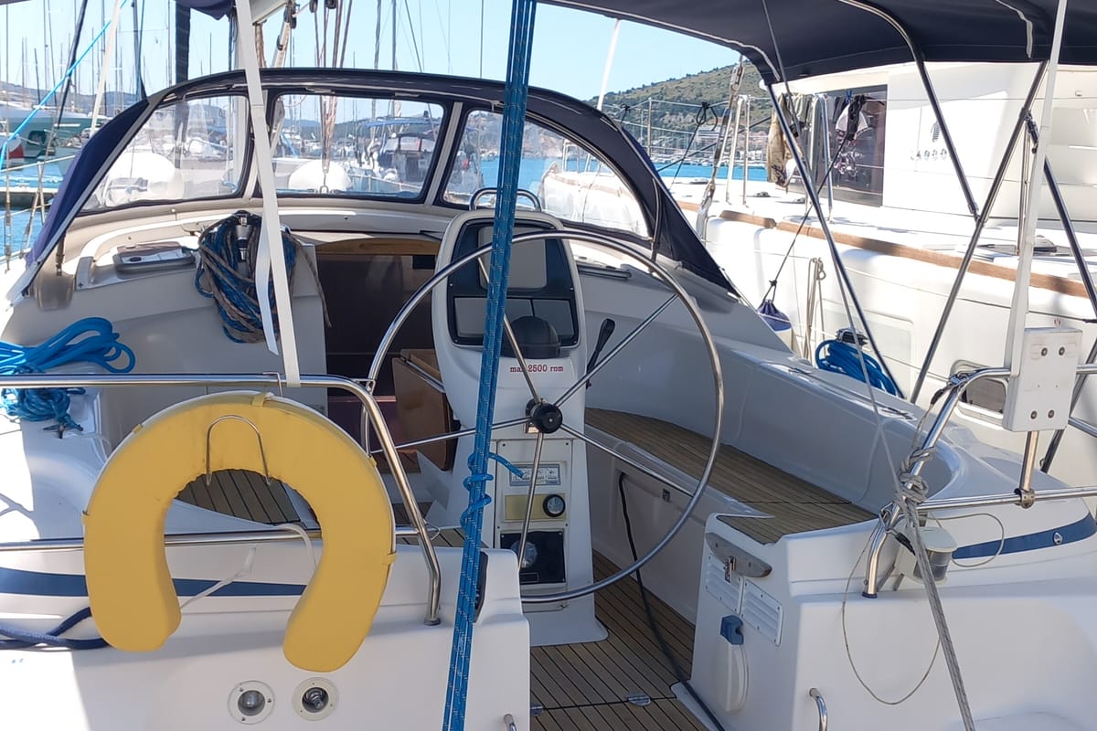 Cockpit of Eowyn G, a Bavaria 39 Cruiser sailboat at Grad Trogir, Croatia
