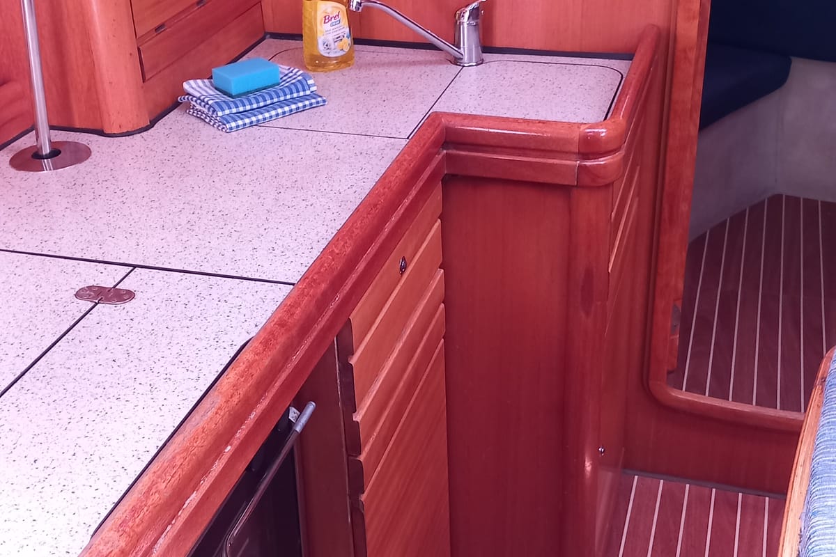 Galley of Eowyn G, a Bavaria 39 Cruiser sailboat at Grad Trogir, Croatia