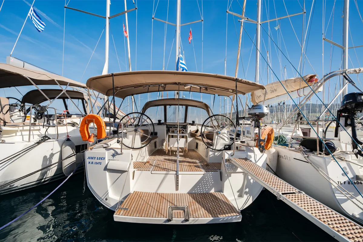 Juicy Lucy, a Jeanneau Sun Odyssey 519 sailboat at Municipal Unit of Nea Peramos, Greece