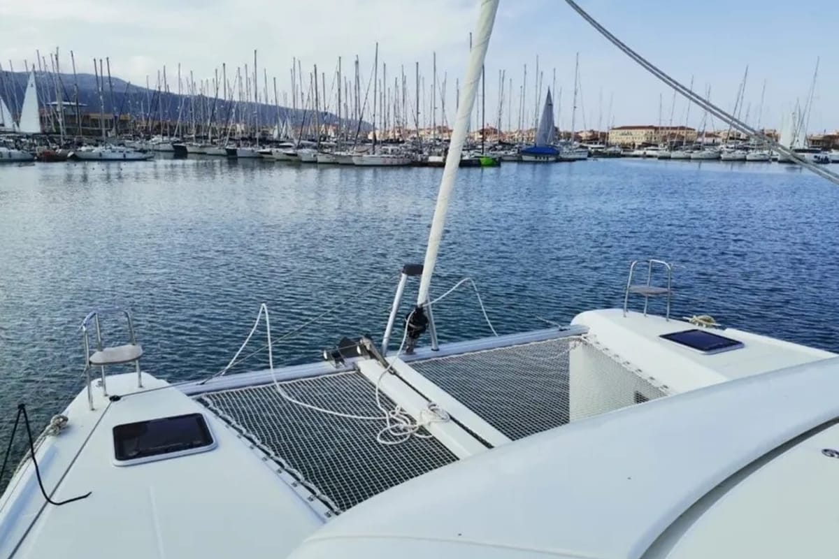 Deck of Premium, a Lagoon 42 catamaran at Municipal Unit of Lefkada, Greece