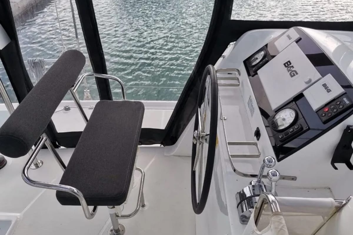 Cockpit of Premium, a Lagoon 42 catamaran at Municipal Unit of Lefkada, Greece