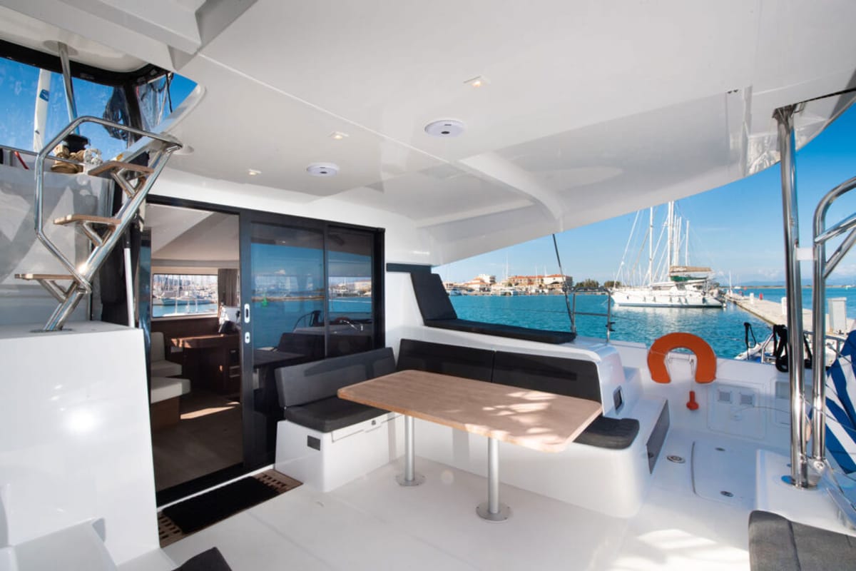 Deck of Premium, a Lagoon 42 catamaran at Municipal Unit of Lefkada, Greece