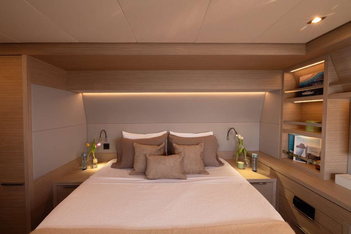 Cabin on HAPPY, a Lagoon 55 catamaran at Athens, Greece