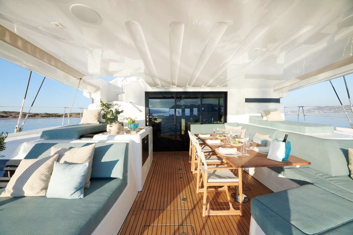Deck of HAPPY, a Lagoon 55 catamaran at Athens, Greece