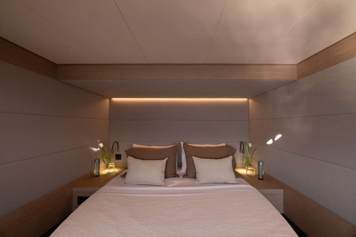 Cabin on HAPPY, a Lagoon 55 catamaran at Athens, Greece