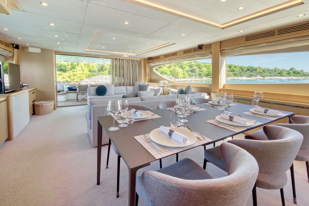 Salon of Insieme, a Princess Yachts Princess 85 yacht at Grad Trogir, Croatia