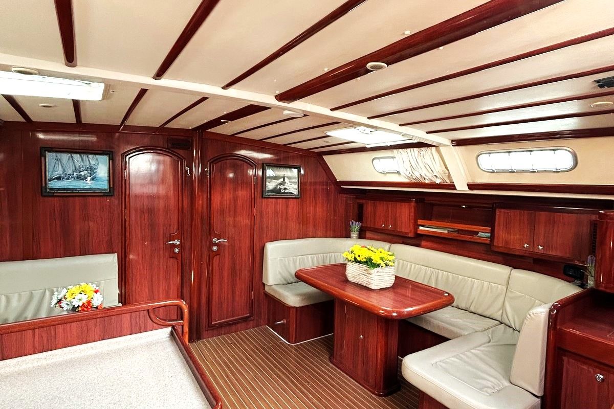 Salon of OSY VI, a Ocean Star 56.1 sailboat at Athens, Greece