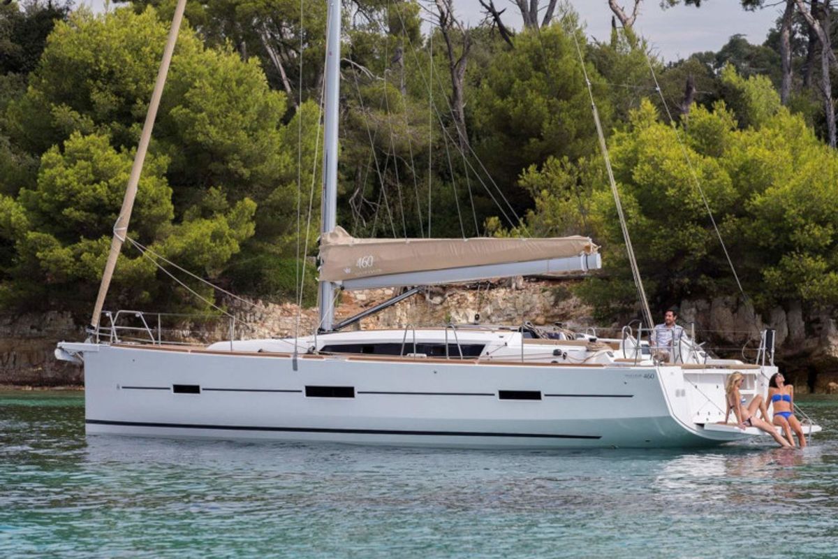 Exterior view of Gerry, a Dufour 460 Grand Large sailboat at Kalkara, Malta