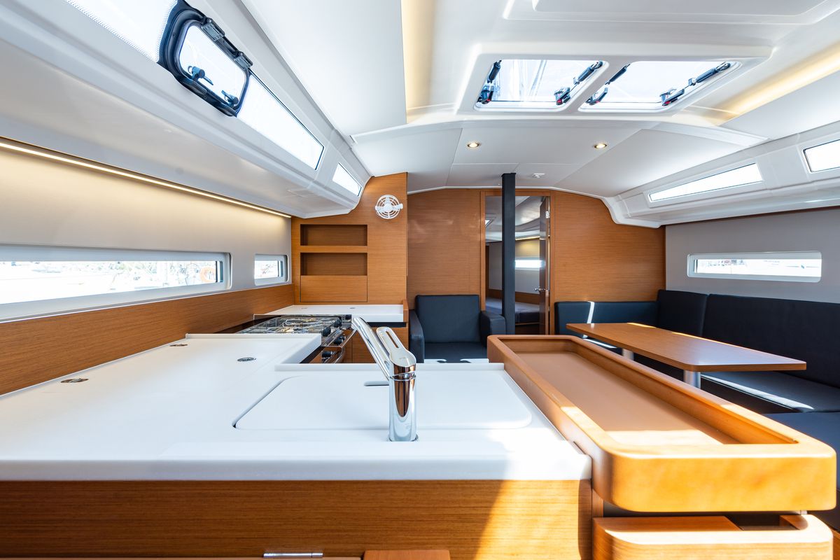 Galley of Martha, a Jeanneau Sun Odyssey 410 sailboat at Municipal Unit of Lefkada, Greece