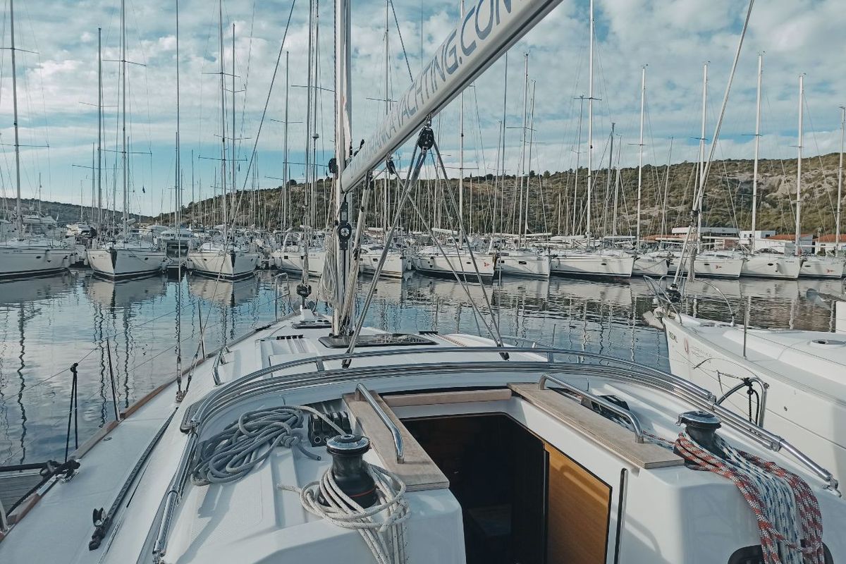 Exterior view of AirTime 1, a Elan Impression 40.1 sailboat at Punat, Croatia