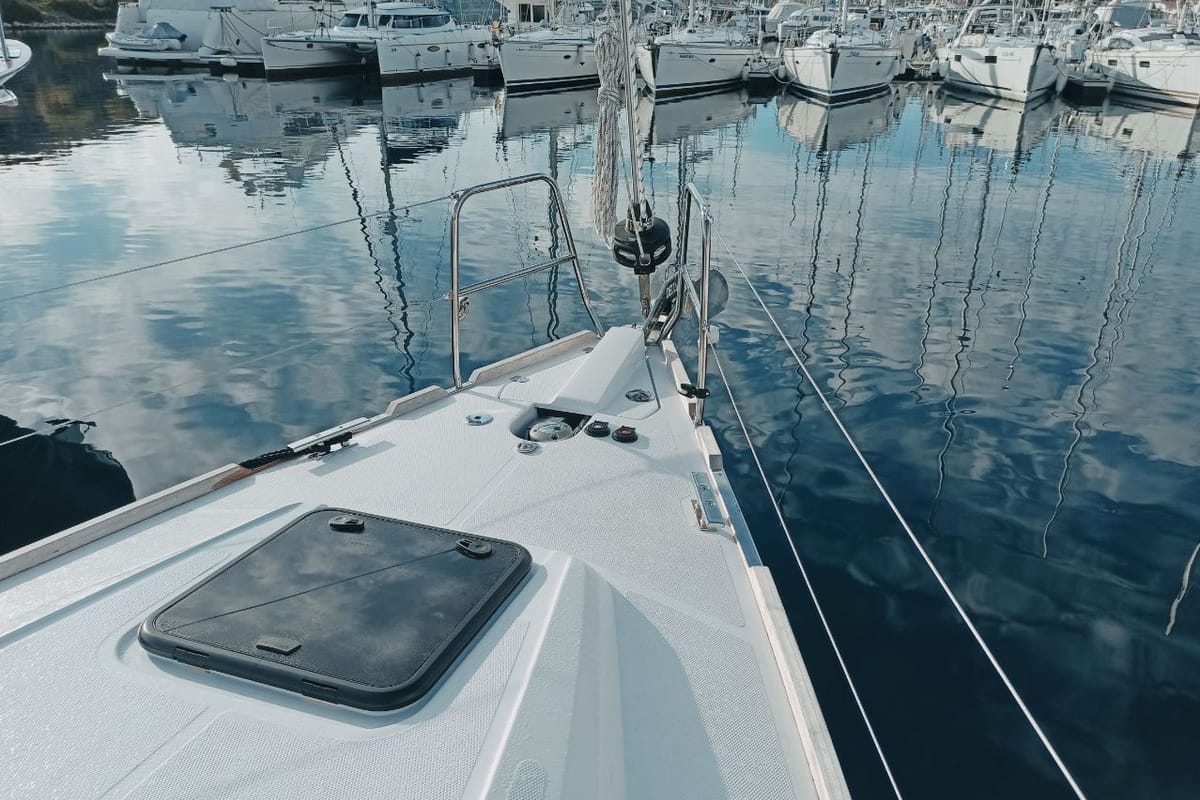 Deck of AirTime 1, a Elan Impression 40.1 sailboat at Punat, Croatia