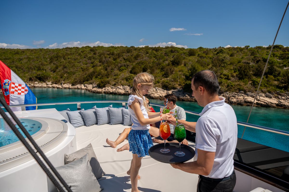 Deck of Anima Maris, a Gulet Luxury Sailing Yacht sailboat at Split, Croatia