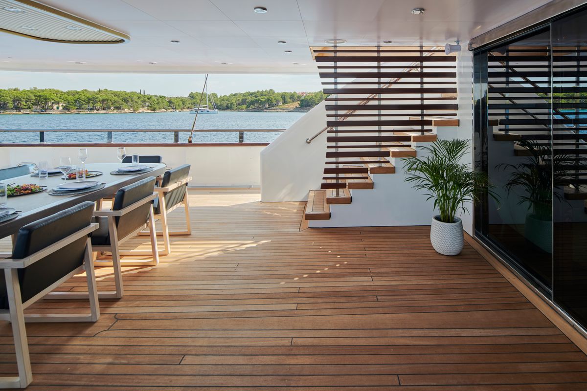 Deck of Anima Maris, a Gulet Luxury Sailing Yacht sailboat at Split, Croatia