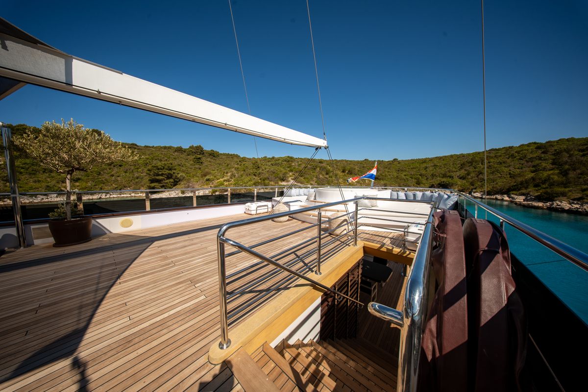 Deck of Anima Maris, a Gulet Luxury Sailing Yacht sailboat at Split, Croatia