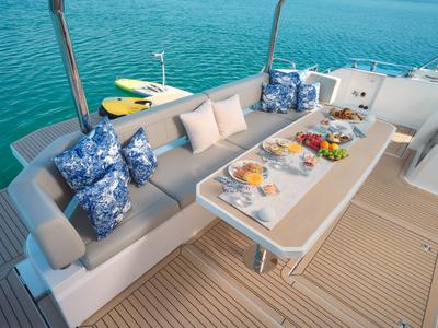 Deck of By My Side, a Aquila Yachts Aquila 54 Yacht catamaran at Grad Šibenik, Croatia