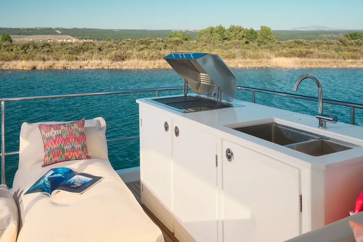 Deck of By My Side, a Aquila Yachts Aquila 54 Yacht catamaran at Grad Šibenik, Croatia