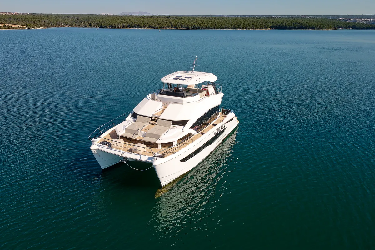 Exterior view of By My Side, a Aquila Yachts Aquila 54 Yacht catamaran at Grad Šibenik, Croatia