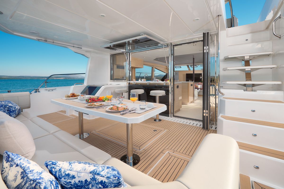Deck of By My Side, a Aquila Yachts Aquila 54 Yacht catamaran at Grad Šibenik, Croatia