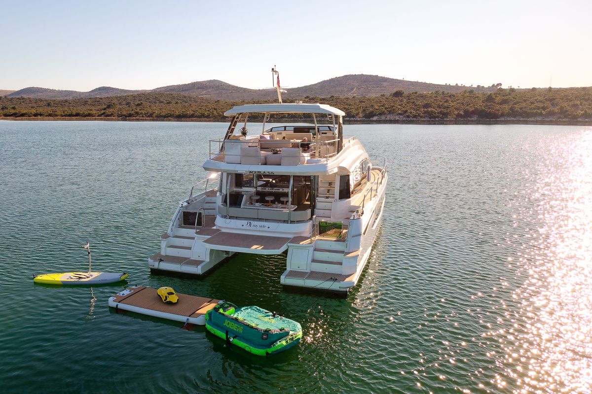 Exterior view of By My Side, a Aquila Yachts Aquila 54 Yacht catamaran at Grad Šibenik, Croatia