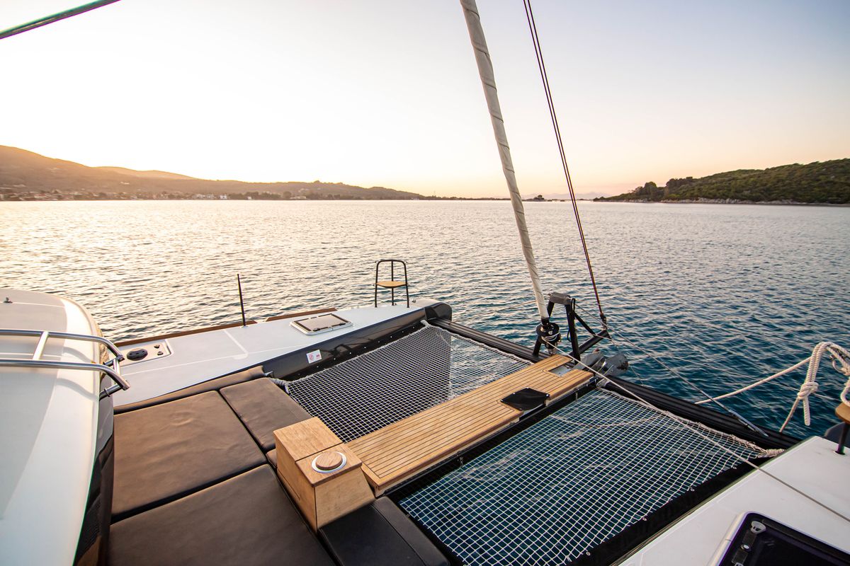 Deck of Sol Invictus, a Lagoon 40 catamaran at Preveza, Greece