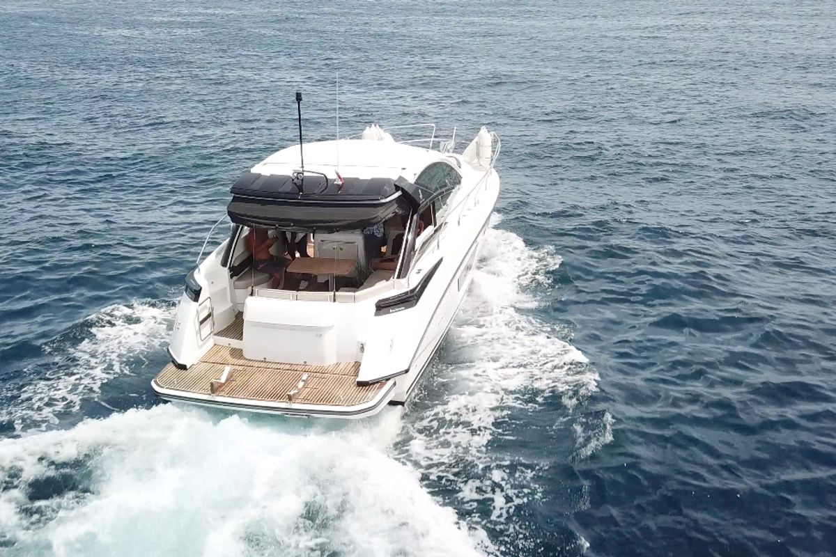 Exterior view of Island Cruise, a Beneteau GT40 motorboat at Malé, Maldives