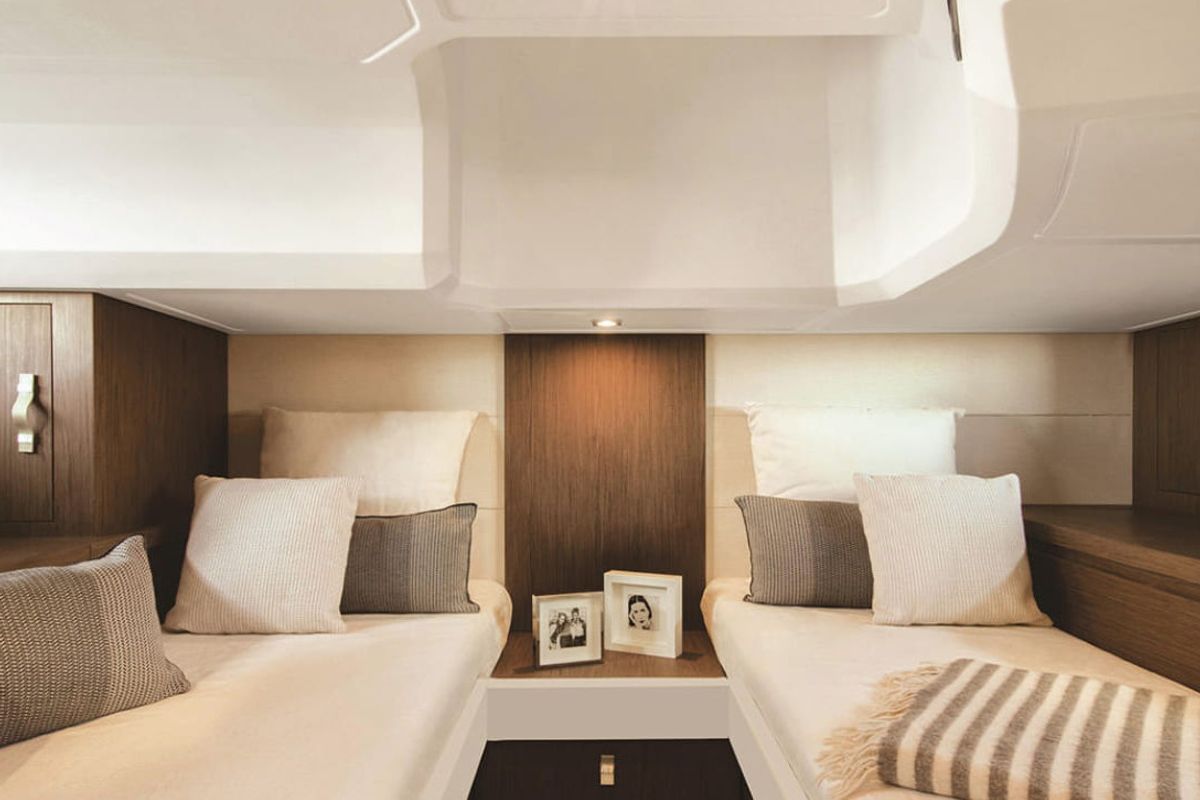 Cabin on Island Cruise, a Beneteau GT40 motorboat at Malé, Maldives