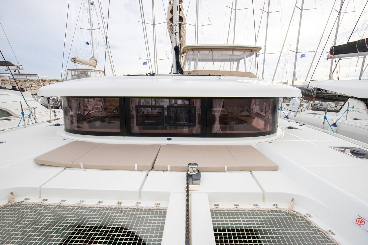 Deck of Emozione - Standard Line, a Lagoon 42 catamaran at Salerno, Italy