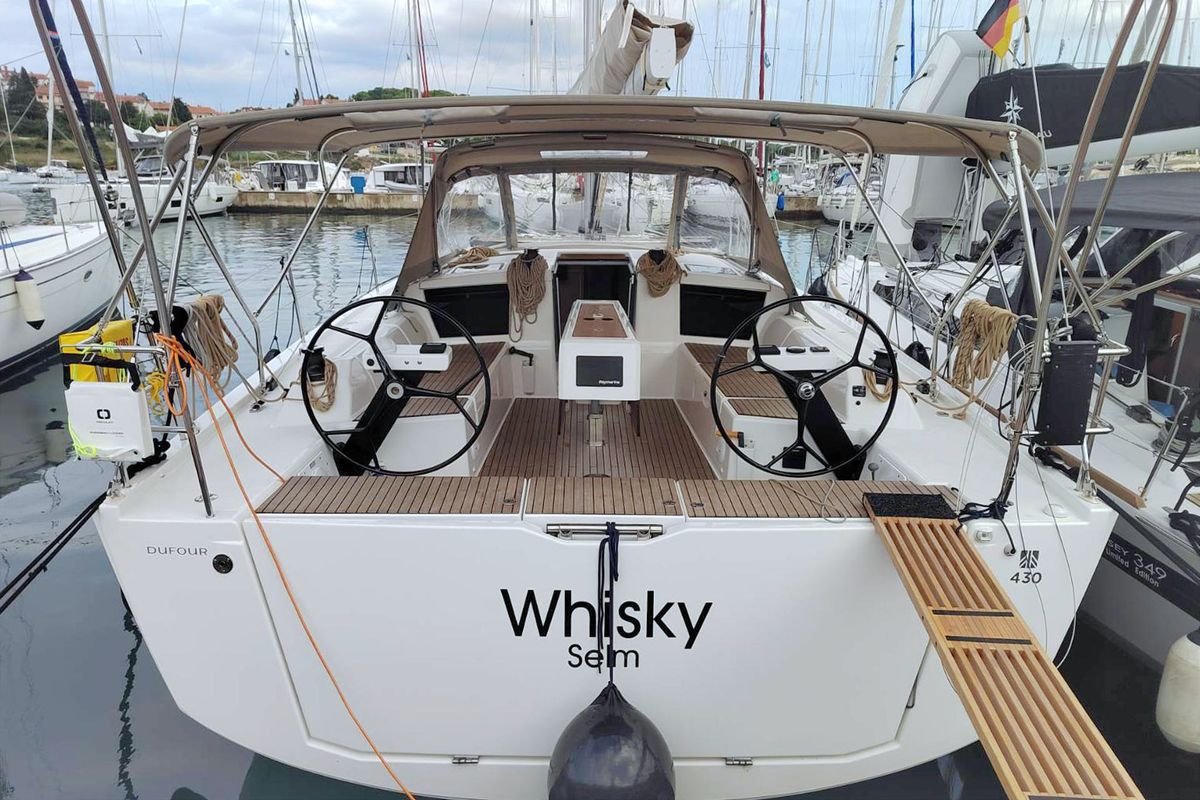 Cockpit of Whisky, a Dufour 430 sailboat at Grad Pula, Croatia