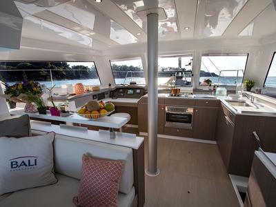 Galley of Family II, a Bali Catspace catamaran at Hyères, France
