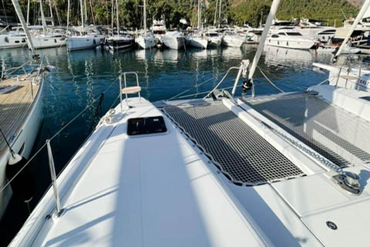 Deck of NORD, a Lagoon 42 catamaran at Marmaris, Turkey
