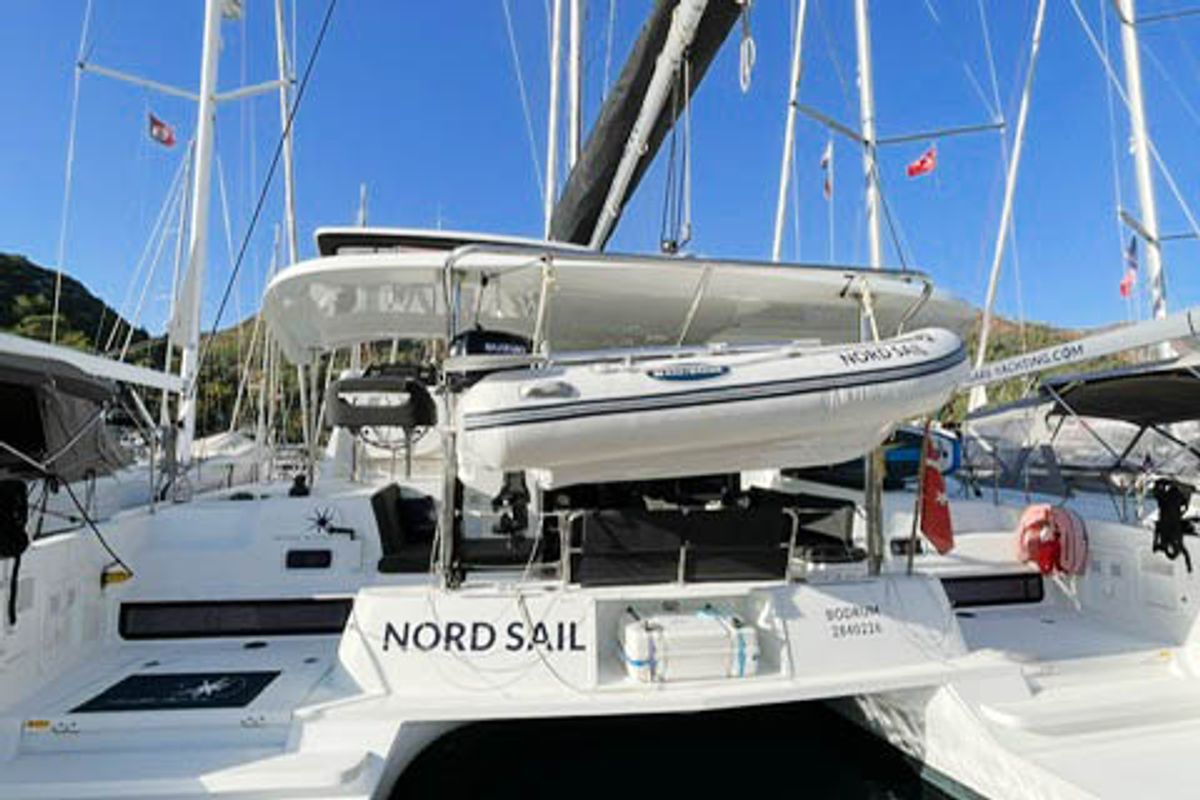 Exterior view of NORD, a Lagoon 42 catamaran at Marmaris, Turkey