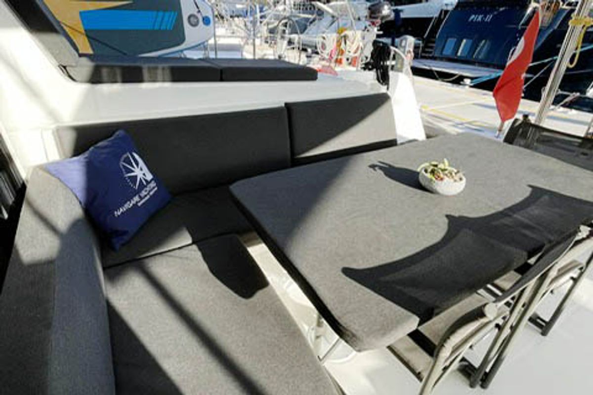 Deck of NORD, a Lagoon 42 catamaran at Marmaris, Turkey