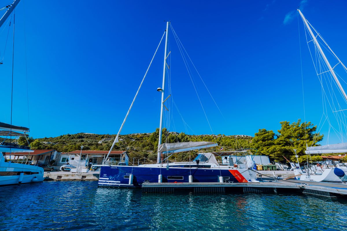 Exterior view of Catacea, a Dufour 430 sailboat at Primošten, Croatia