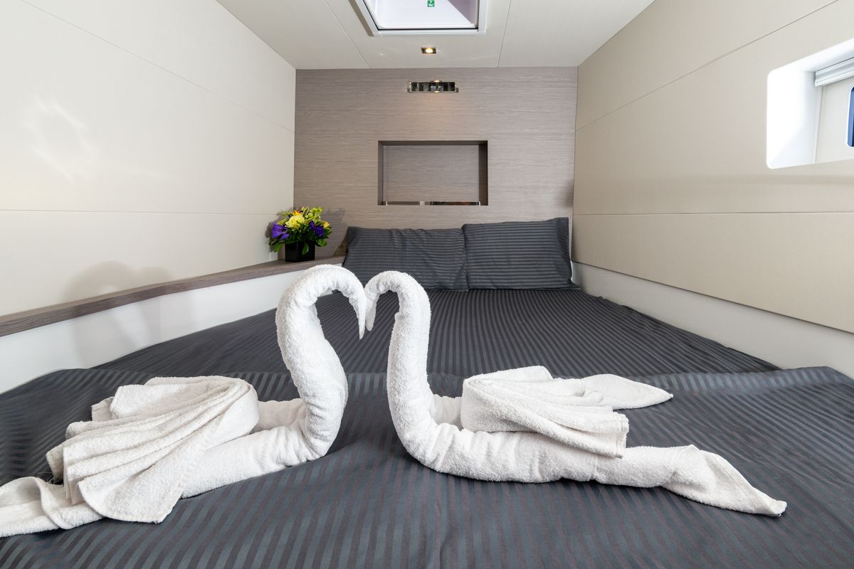Cabin on Emy 6, a Fountaine Pajot MY6 catamaran at Municipal Unit of Apollonioi, Greece