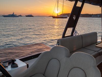Cockpit of Emy 6, a Fountaine Pajot MY6 catamaran at Municipal Unit of Apollonioi, Greece