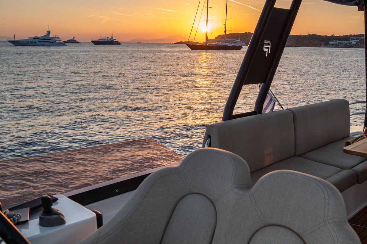 Cockpit of Emy 6, a Fountaine Pajot MY6 catamaran at Municipal Unit of Apollonioi, Greece