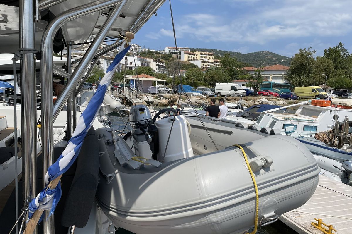 Espabila, a Lagoon 46 catamaran at Skiathos, Greece