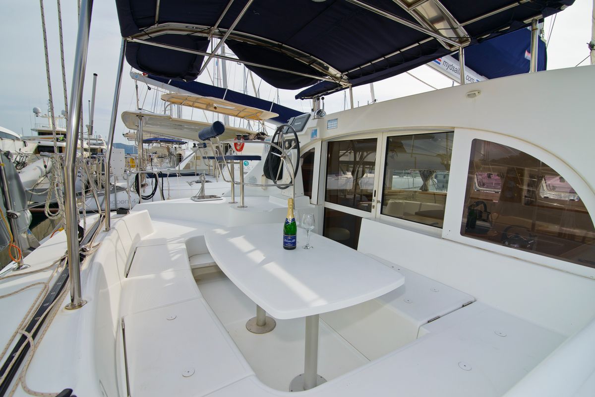 Deck of Shona, a Lagoon 380 catamaran at Betina, Croatia