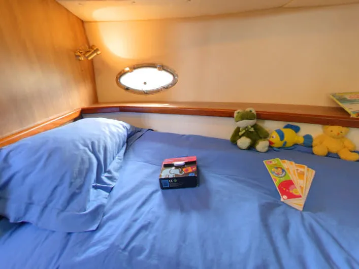 Cabin on Countess, a Cygnet Countess motorboat at Hessel, United States