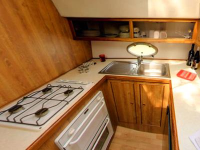Galley of Countess, a Cygnet Countess motorboat at Hessel, United States