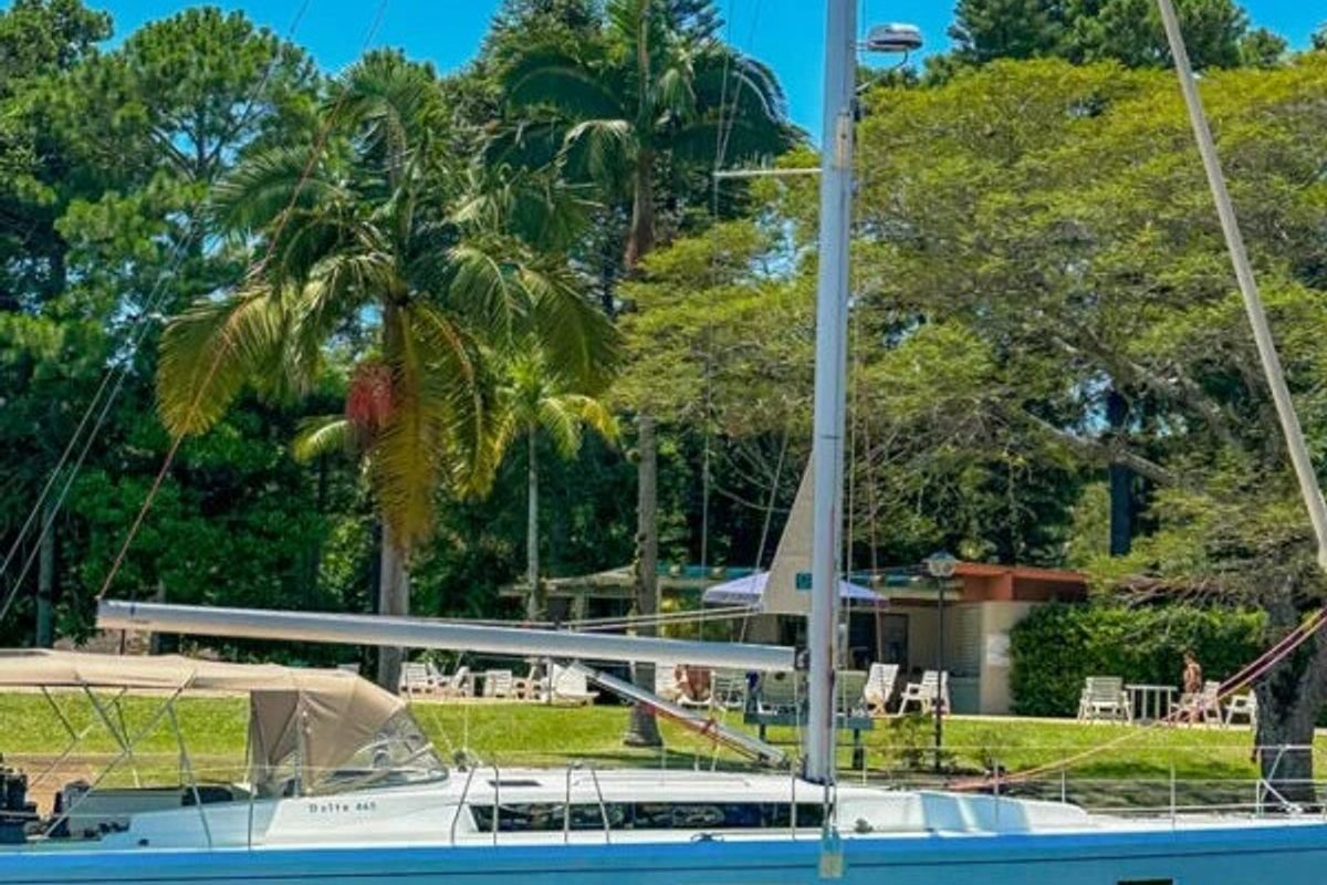 Exterior view of TUTO PASSA, a Delta 465 sailboat at Paraty, Brazil