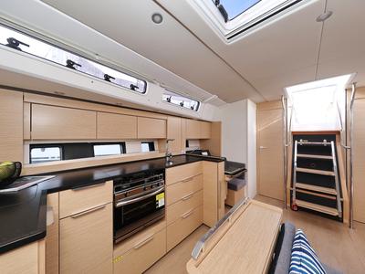 Galley of Libertas, a Hanse Yachts Hanse 460 sailboat at Seget Donji, Croatia