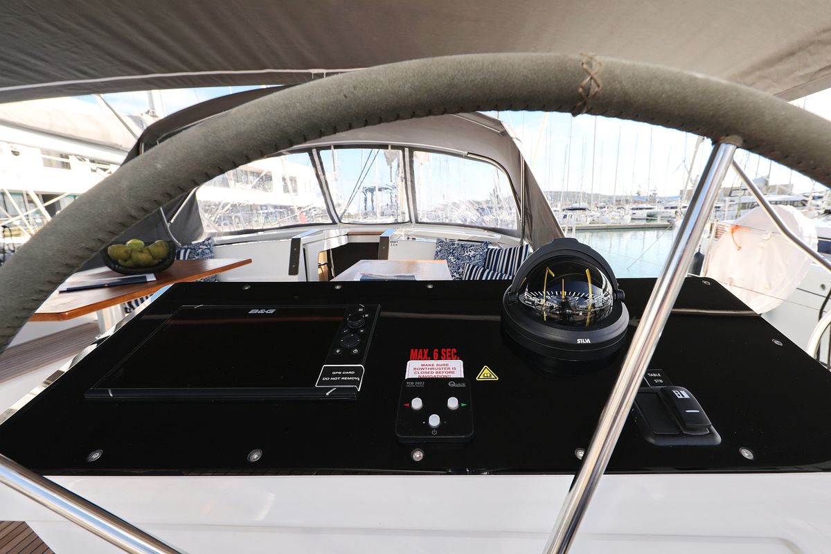Cockpit of Libertas, a Hanse Yachts Hanse 460 sailboat at Seget Donji, Croatia