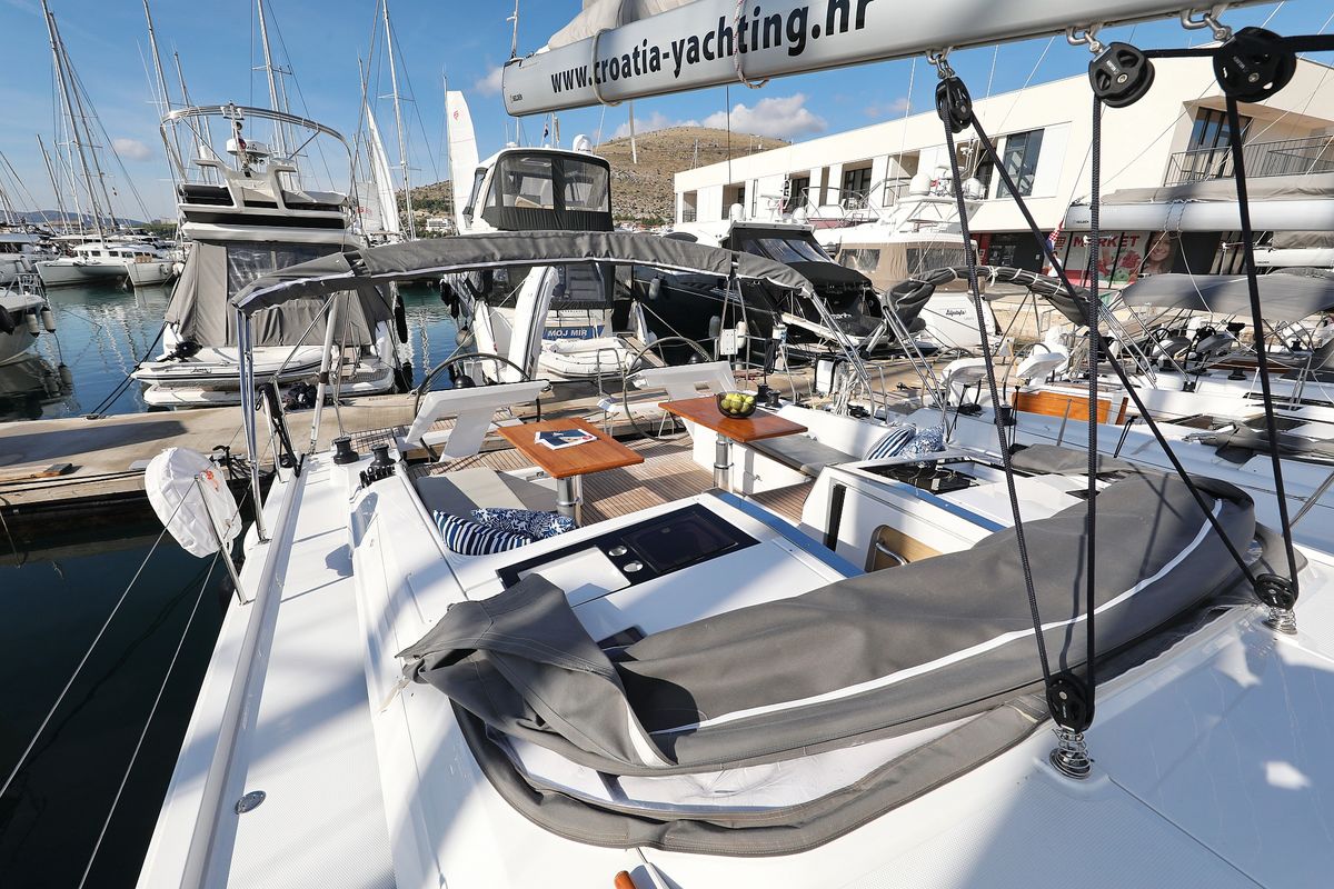 Deck of Libertas, a Hanse Yachts Hanse 460 sailboat at Seget Donji, Croatia